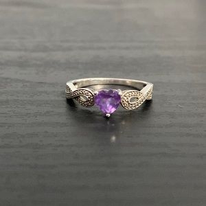 925 Sterling Silver Genuine Heart Shaped Amethyst Stone Size 9.75